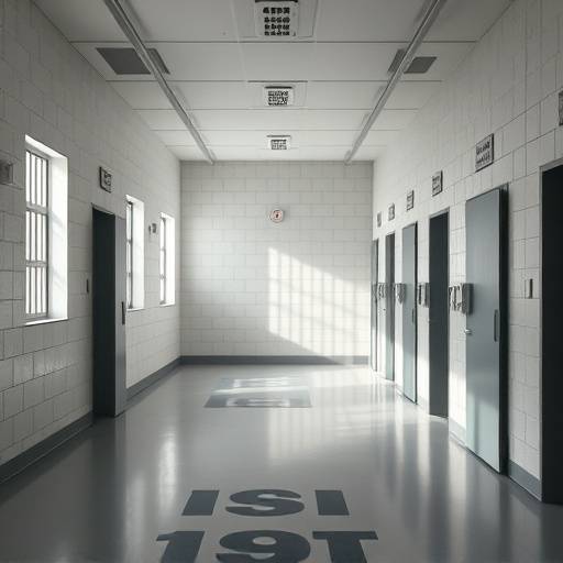 Celda penitenciaria 3: Interior de una celda moderna con diseño minimalista y luz natural